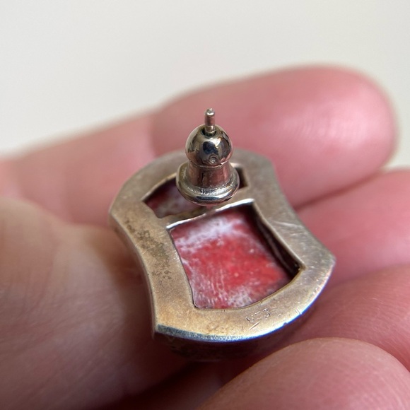 Vintage Coral Sterling Silver Oval Pendant and Earrings set-circa 1930’s - Picture 7 of 14